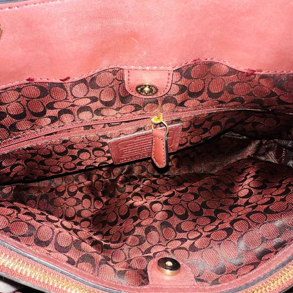 Coach Burgundy Leather Satchel with Cherry Charm and Floral Scarf - Picture 7 of 12